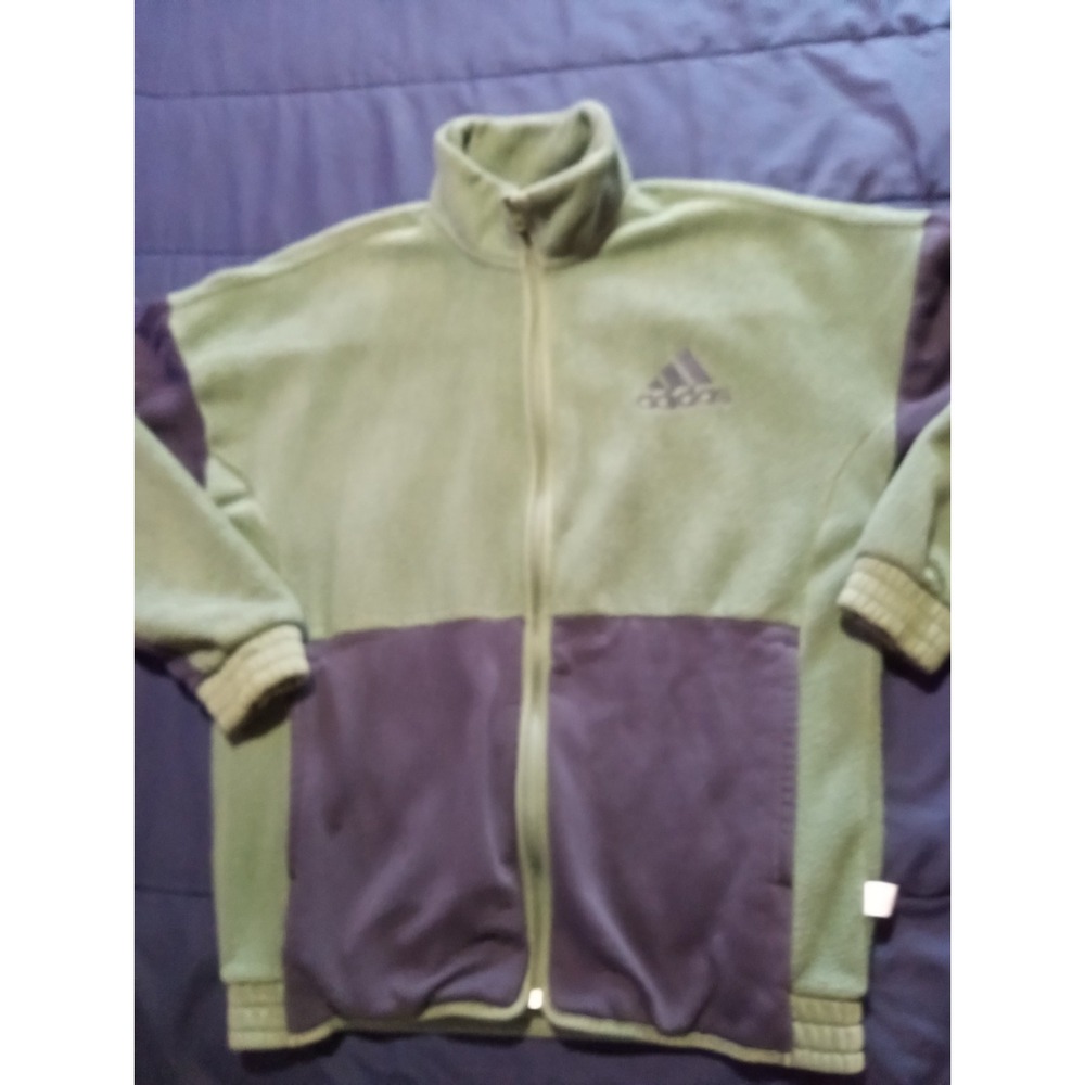 Adidas Sherpa Fleece Jacket Mens Large Black Yellow Green 3 Stripes